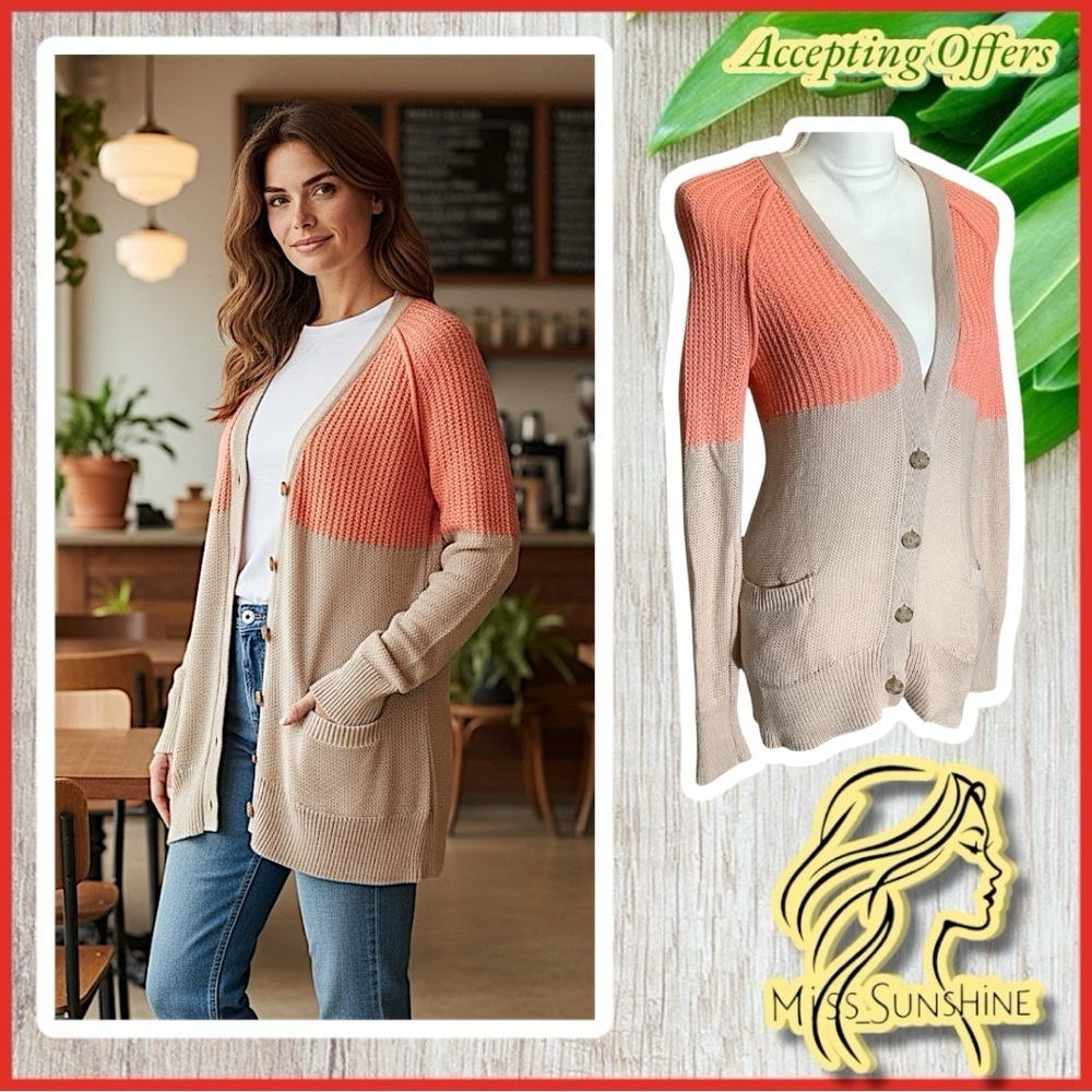American Eagle Outfitters - Sz XS - sweater jacket peach tan with pockets